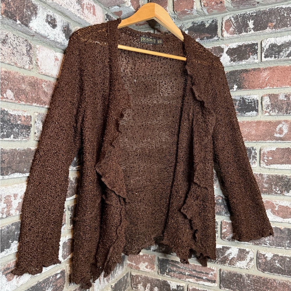 Picadilly Fashion Sequined Chocolate Open-Front Cardigan